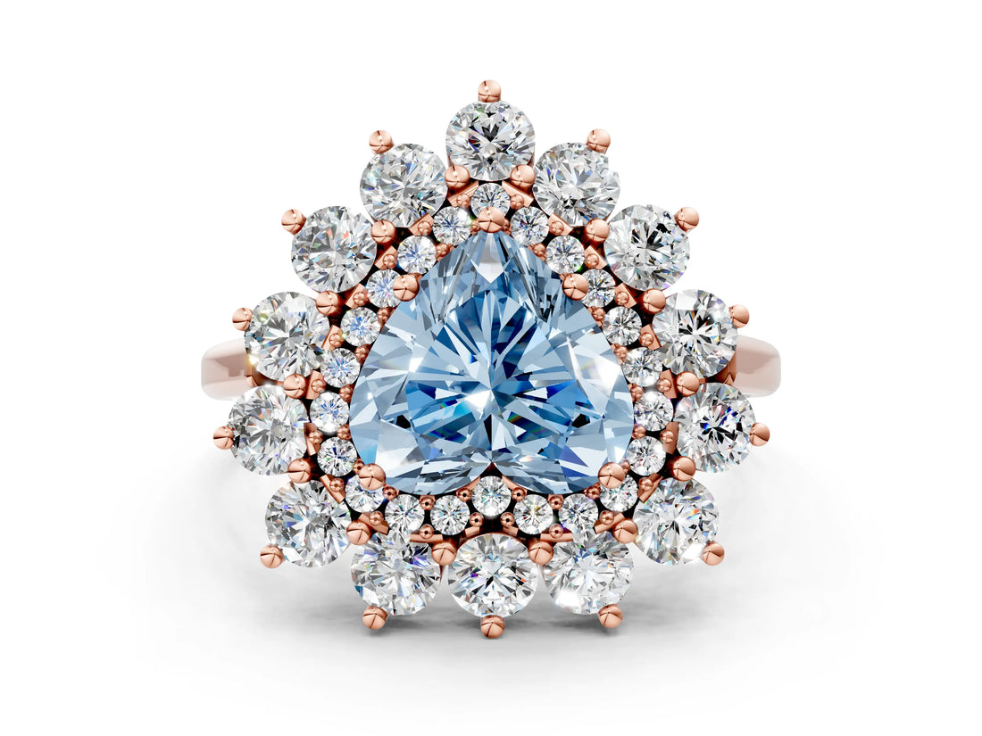 Rose gold Fancy Blue Heart Cut Diamond Floral Double Halo Engagement Ring with Prong Setting_24