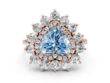 Rose gold Fancy Blue Heart Cut Diamond Floral Double Halo Engagement Ring with Prong Setting_24