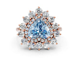 Rose gold Fancy Blue Heart Cut Diamond Floral Double Halo Engagement Ring with Prong Setting_72