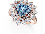 Rose gold Fancy Blue Heart Cut Diamond Floral Double Halo Engagement Ring with Prong Setting_73