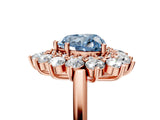 Rose gold Fancy Blue Heart Cut Diamond Floral Double Halo Engagement Ring with Prong Setting_77