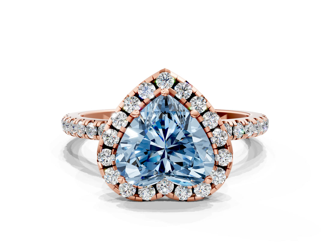 Rose gold Fancy Blue Heart  Cut Diamond Floral Halo Engagement Ring with Pavé Band and Prong Setting_37
