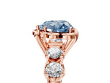 Rose gold Fancy Blue Heart  Cut Diamond Floral Halo Engagement Ring with Shared Prong Setting