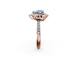 Rose gold Fancy Blue Heart  Cut Diamond Floral Halo Pave Band with Prong Setting_39