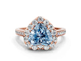 Rose gold Fancy Blue Heart Cut Diamond Floral Halo Ring with Pavé Band and Prong Setting_3