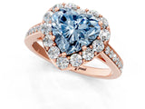 Rose gold Fancy Blue Heart Cut Diamond Floral Halo Ring with Pavé Band and Prong Setting_4