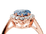Rose gold Fancy Blue Heart Cut Diamond Floral Halo Ring with Pavé Band and Prong Setting_7