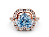 Rose gold Fancy Blue Heart Cut Diamond Floral Halo Split Shank Prong Setting Ring