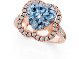 Rose gold Fancy Blue Heart Cut Diamond Floral Halo Split Shank Prong Setting Ring_1