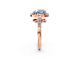 Rose gold Fancy Blue Heart Cut Diamond Floral Halo Split Shank Prong Setting Ring_2