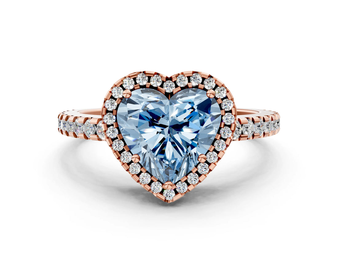 Rose gold Fancy Blue Heart Cut Diamond Halo Engagement Ring with Pavé Band and Prong Setting_27