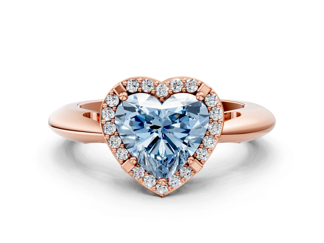 Rose gold Fancy Blue Heart  Cut Diamond Halo Engagement Ring with Split Shank and Four-Prong Setting_90