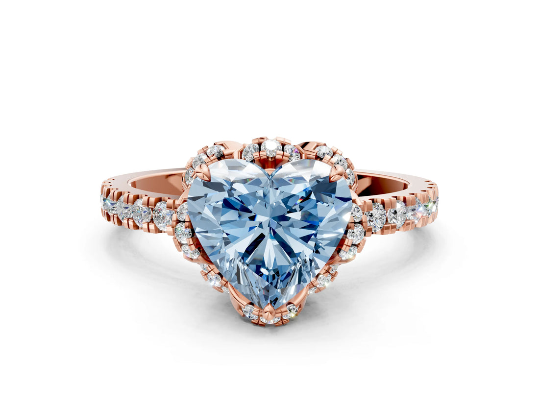 Rose gold Fancy Blue Heart Cut Diamond Halo Pave Band with Four-Prong Setting_3