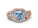 Rose gold Fancy Blue Heart Cut Diamond Halo Ring with Milgrain Pavé Band and Four-Prong Setting_54