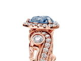 Rose gold Fancy Blue Heart Cut Diamond Halo Ring with Milgrain Pavé Band and Four-Prong Setting_59