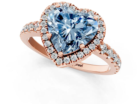 Rose gold Fancy Blue Heart Cut Diamond Halo Ring with Pavé Band and Four-Prong Setting_1