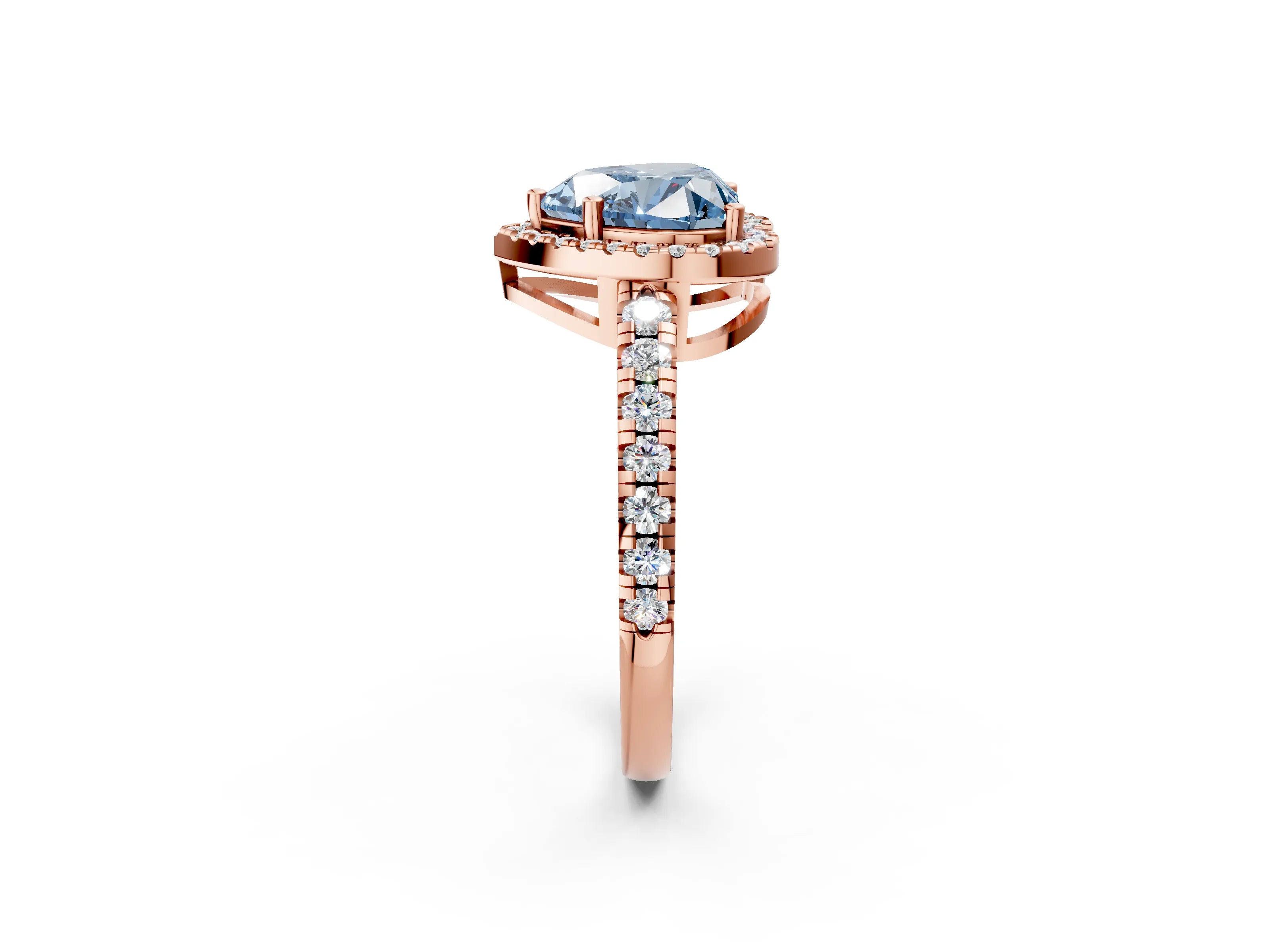 Rose gold Fancy Blue Heart Cut Diamond Halo Ring with Pavé Band and Four-Prong Setting_2