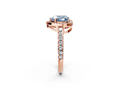 Rose gold Fancy Blue Heart Cut Diamond Halo Ring with Pavé Band and Four-Prong Setting_2