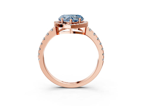 Rose gold Fancy Blue Heart Cut Diamond Halo Ring with Pavé Band and Four-Prong Setting_3