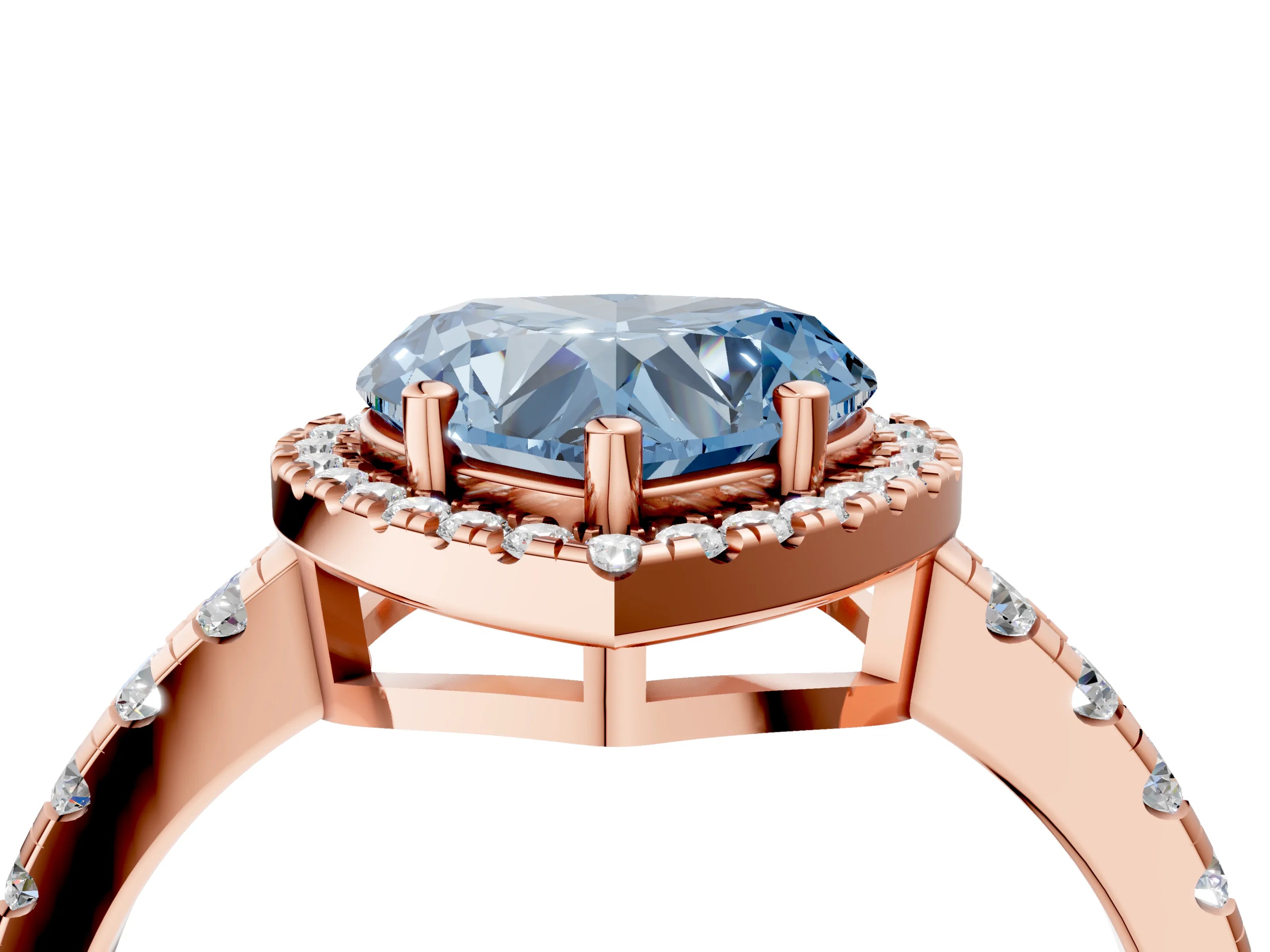 Rose gold Fancy Blue Heart Cut Diamond Halo Ring with Pavé Band and Four-Prong Setting_4