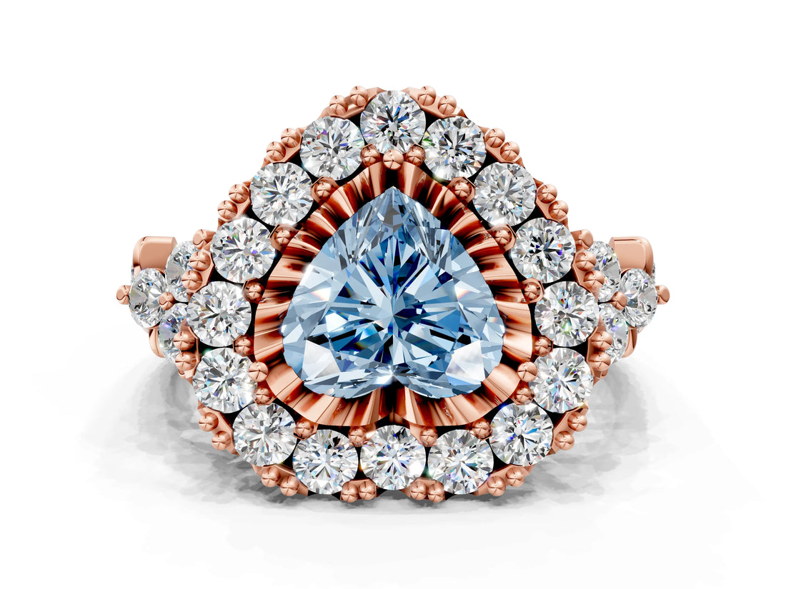 Rose gold Fancy Blue Heart Cut Diamond Halo Ring with Pavé Band and Four-Prong Setting_41