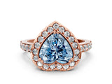 Rose gold Fancy Blue Heart Cut Diamond Halo Ring with Pavé Band and Prong Setting
