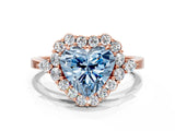 Rose gold Fancy Blue Heart Cut Diamond Halo Ring with Pear Side Stones and Prong Setting_72
