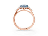 Rose gold Fancy Blue Heart Cut Diamond Halo Ring with Pear Side Stones and Prong Setting_75