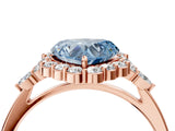 Rose gold Fancy Blue Heart Cut Diamond Halo Ring with Pear Side Stones and Prong Setting_76