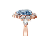 Rose gold Fancy Blue Heart Cut Diamond Halo Ring with Pear Side Stones and Prong Setting_77