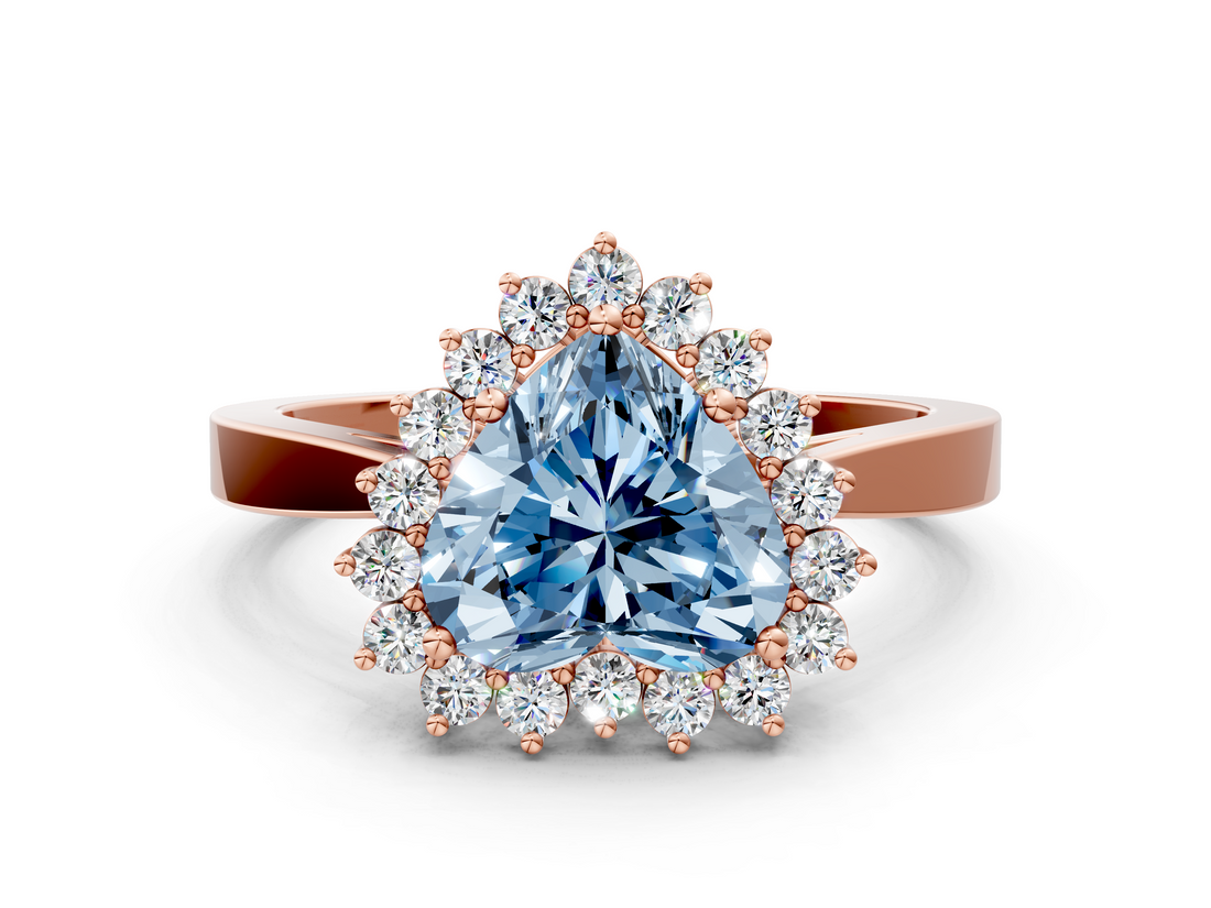 Rose gold Fancy Blue Heart  Cut Diamond Halo Ring with Round Brilliant Halo and Solitaire Band_73