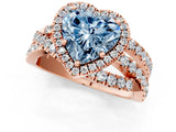 Rose gold Fancy Blue Heart Cut Diamond Halo Ring with Round Split Shank and Prong Setting_37
