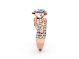 Rose gold Fancy Blue Heart Cut Diamond Halo Ring with Round Split Shank and Prong Setting_38