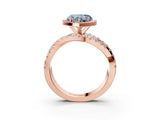Rose gold Fancy Blue Heart Cut Diamond Halo Ring with Round Split Shank and Prong Setting_39