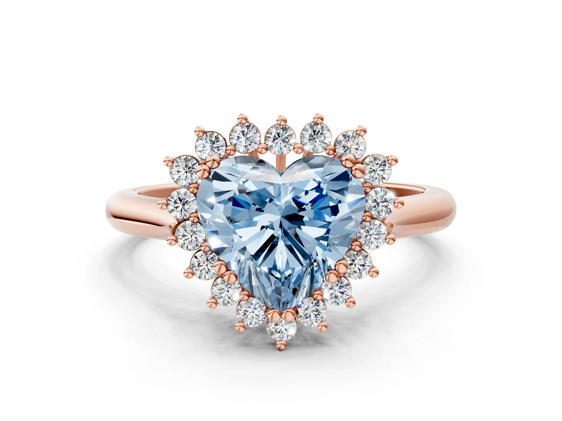 Rose gold Fancy Blue Heart  Cut Diamond Halo Ring with Solitaire Band and Prong Setting_65