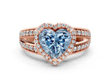 Rose gold Fancy Blue Heart Cut Diamond Halo Ring with Split Shank Pavé Band and Four-Prong Setting