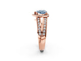 Rose gold Fancy Blue Heart Cut Diamond Halo Ring with Split Shank Pavé Band and Four-Prong Setting_2
