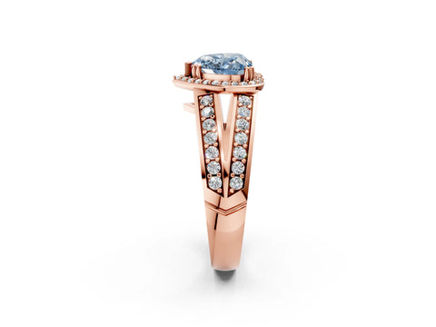 Rose gold Fancy Blue Heart Cut Diamond Halo Ring with Split Shank Pavé Band and Four-Prong Setting_2