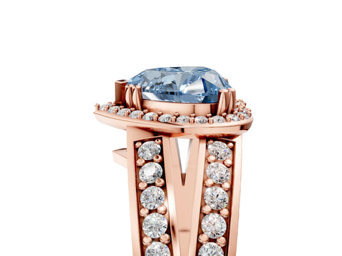 Rose gold Fancy Blue Heart Cut Diamond Halo Ring with Split Shank Pavé Band and Four-Prong Setting_5