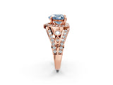 Rose gold Fancy Blue Heart Cut Diamond Halo Ring with Split Shank and Bezel Accents and Four-Prong Setting_2