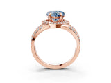 Rose gold Fancy Blue Heart Cut Diamond Halo Ring with Split Shank and Bezel Accents and Four-Prong Setting_3