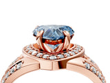 Rose gold Fancy Blue Heart Cut Diamond Halo Ring with Split Shank and Bezel Accents and Four-Prong Setting_4