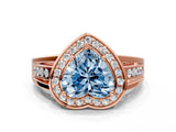 Rose gold Fancy Blue Heart Cut Diamond Halo Ring with Split Shank and Bezel Accents and Prong Setting