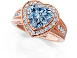 Rose gold Fancy Blue Heart Cut Diamond Halo Ring with Split Shank and Bezel Accents and Prong Setting_1
