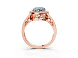 Rose gold Fancy Blue Heart Cut Diamond Halo Ring with Split Shank and Bezel Accents and Prong Setting_3