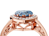 Rose gold Fancy Blue Heart Cut Diamond Halo Ring with Split Shank and Bezel Accents and Prong Setting_4