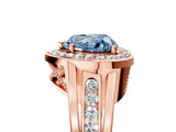 Rose gold Fancy Blue Heart Cut Diamond Halo Ring with Split Shank and Bezel Accents and Prong Setting_5