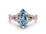 Rose gold Fancy Blue Heart Cut Diamond  Halo Twist Band Solitaire Prong Setting Ring_36