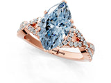 Rose gold Fancy Blue Heart Cut Diamond  Halo Twist Band Solitaire Prong Setting Ring_37