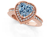 Rose gold Fancy Blue Heart Cut Diamond Milgrain Halo Engagement Ring with Round Pavé Band and Prong Setting_28